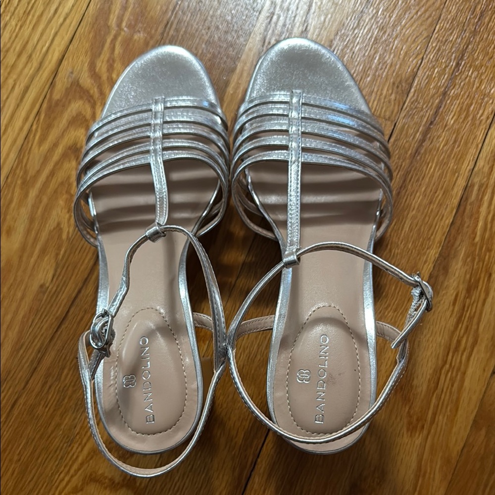 Bandolino Silver Strappy Sandals with Flat Soles